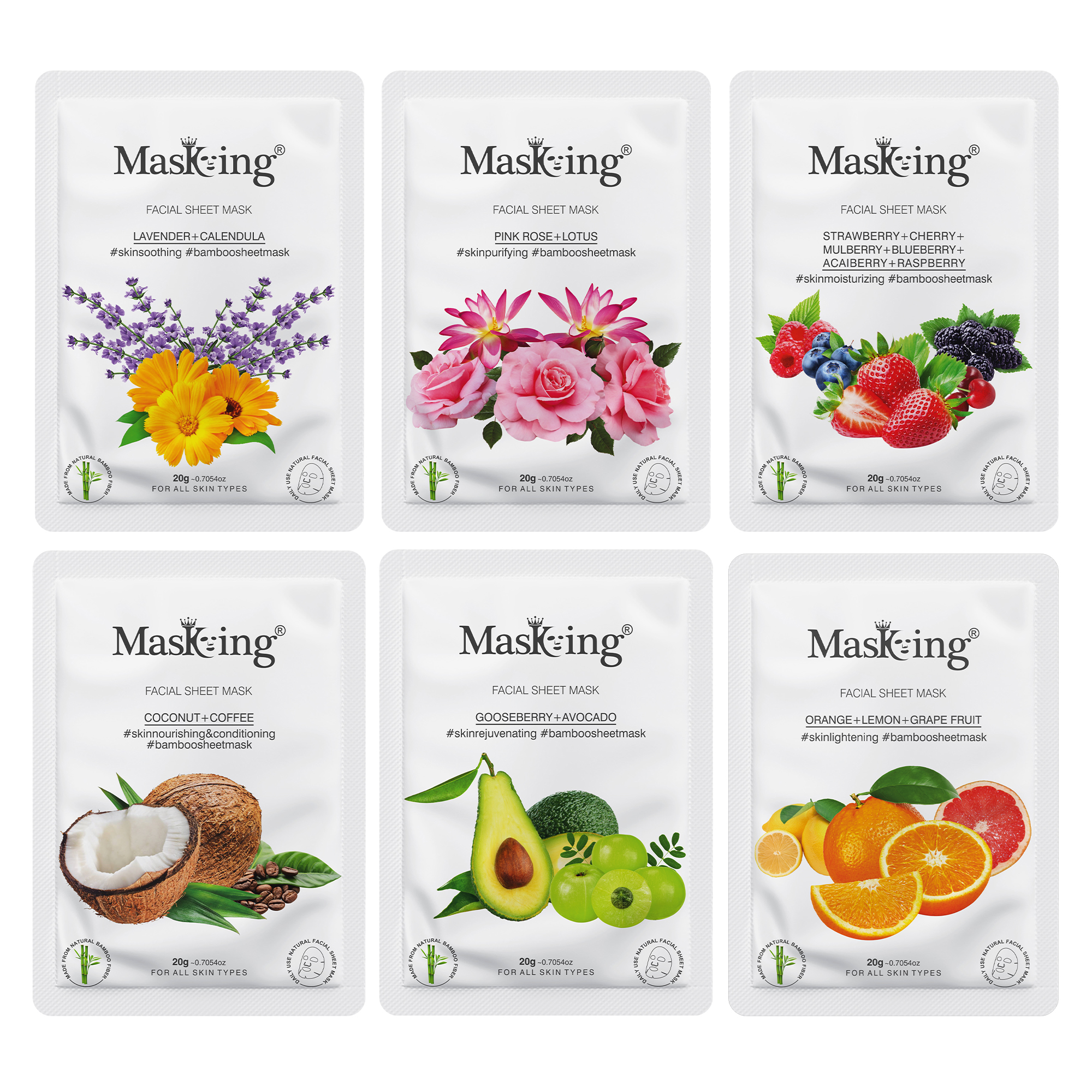 Bamboo Facial Sheet Masks, Pack of 6 - 1