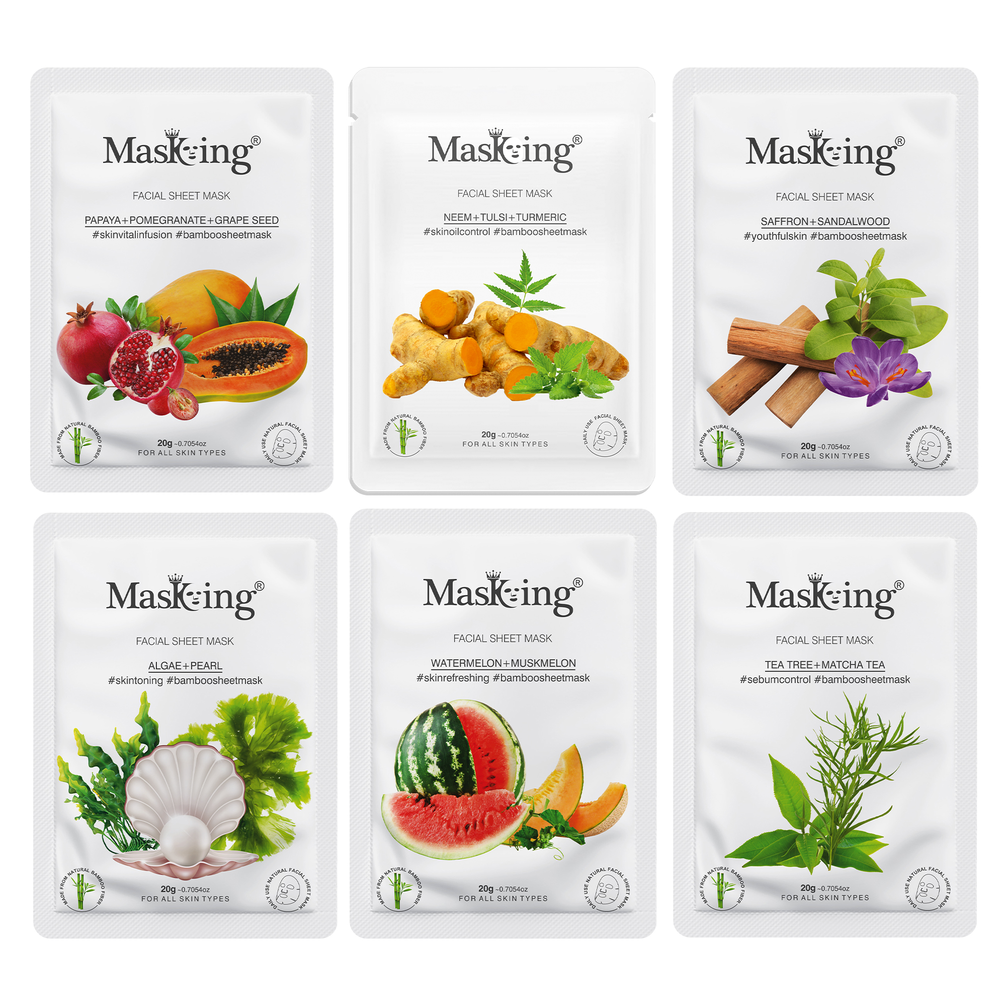 Bamboo Facial Sheet Masks, Pack of 6 - 2