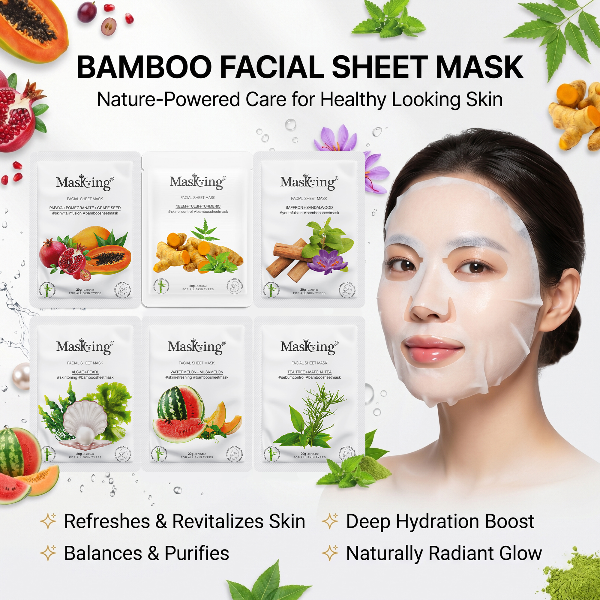 Bamboo Facial Sheet Masks, Pack of 6 - 2 - Image 2