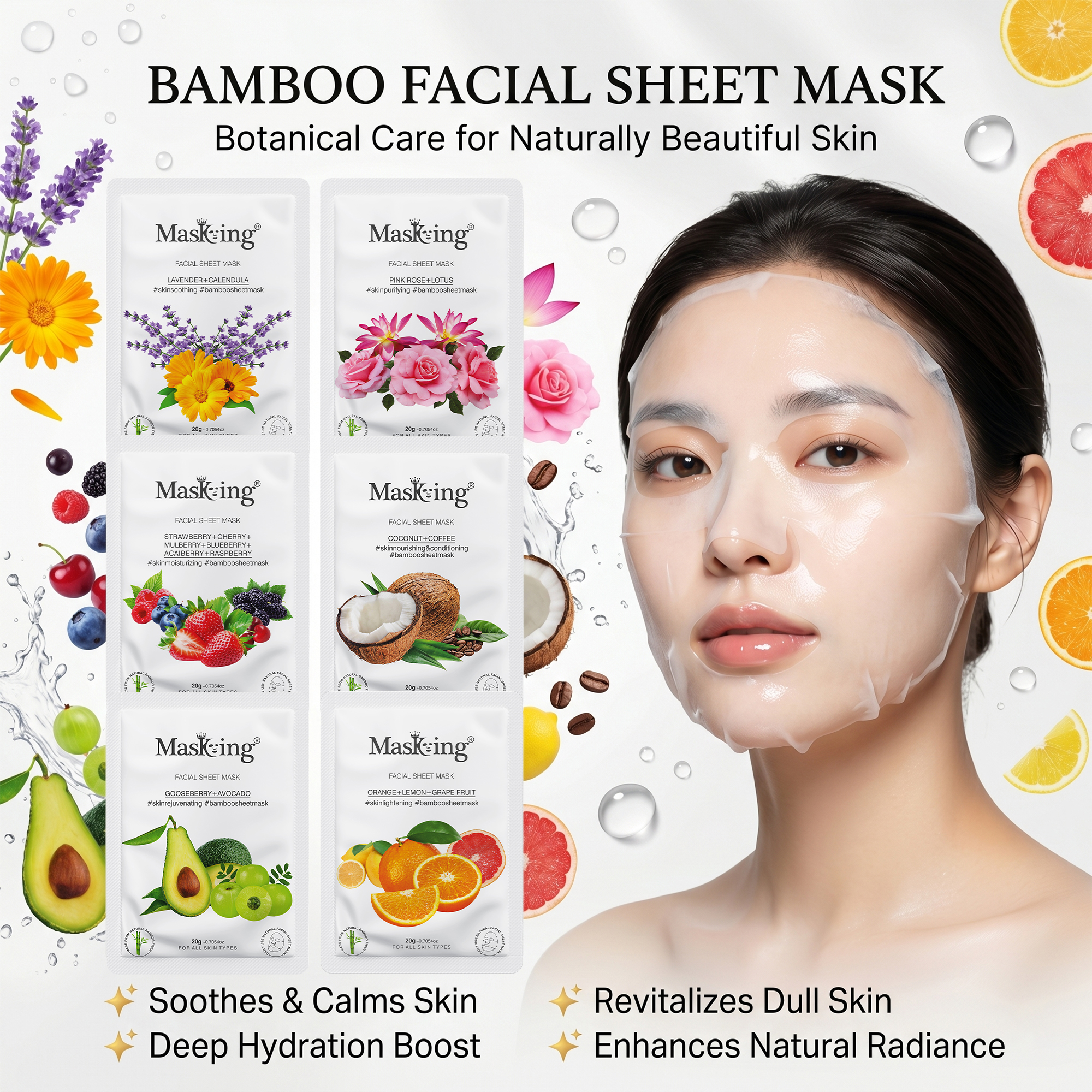 Bamboo Facial Sheet Masks, Pack of 6 - 1 - Image 2