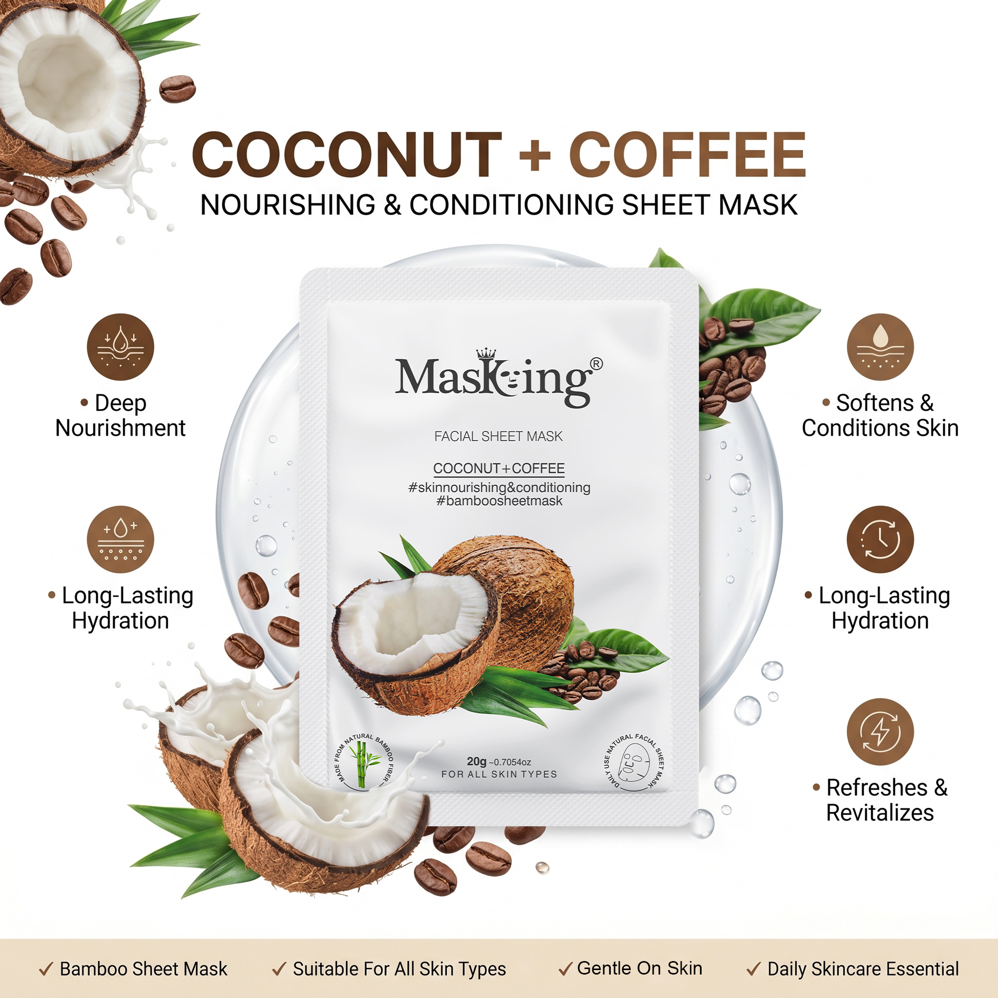 Coffee+Coconut Bamboo Facial Sheet Mask - Image 7