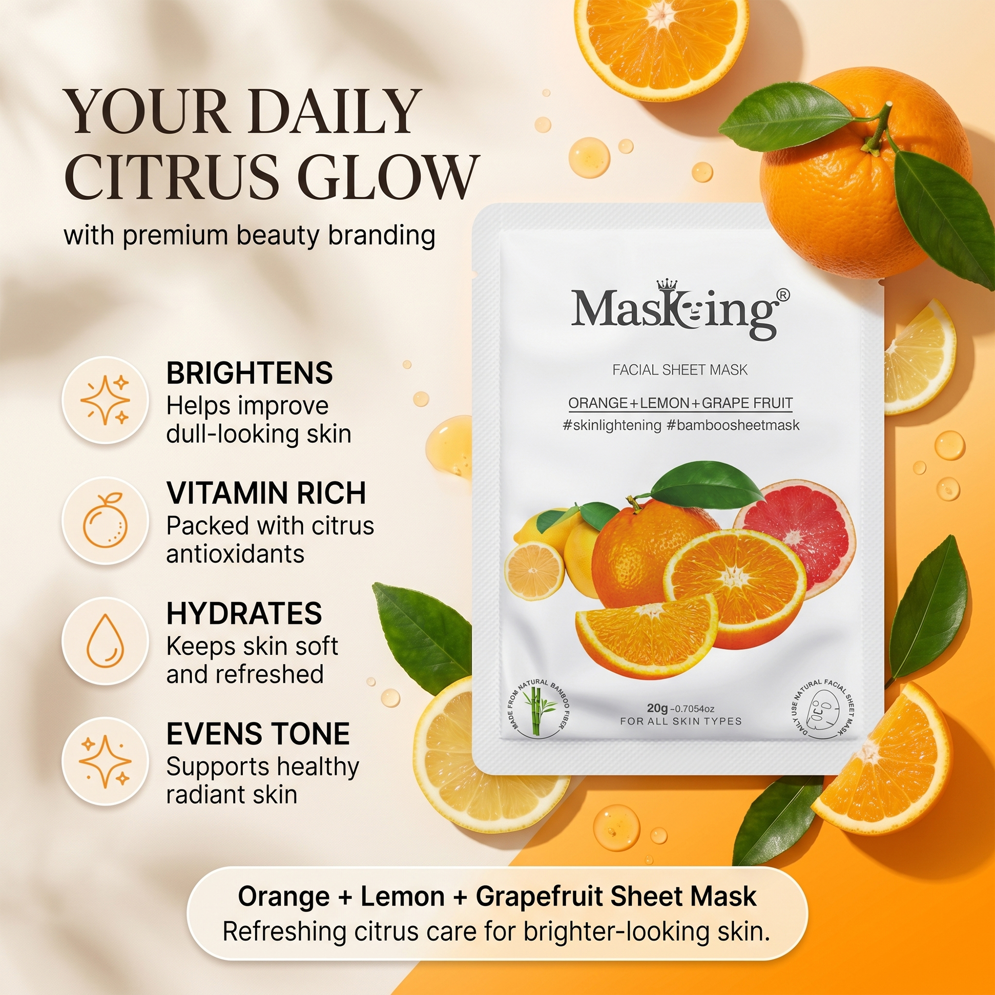 Orange+Grape Fruit+Lemon Bamboo Facial Sheet Mask - Image 7