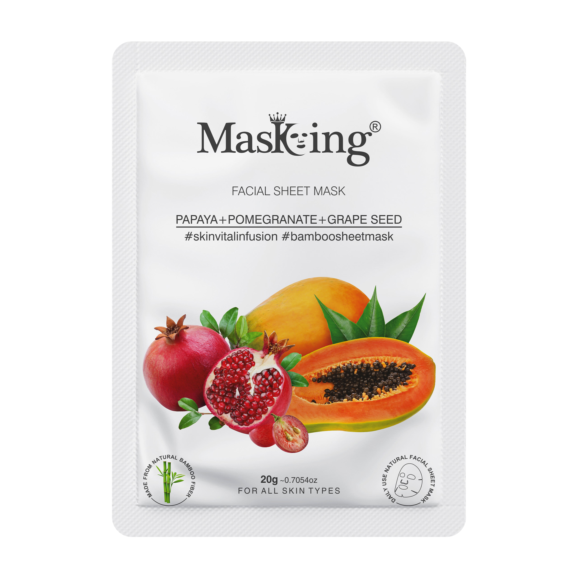 Papaya+Pomegranate+Grapeseed Bamboo Facial Sheet Mask