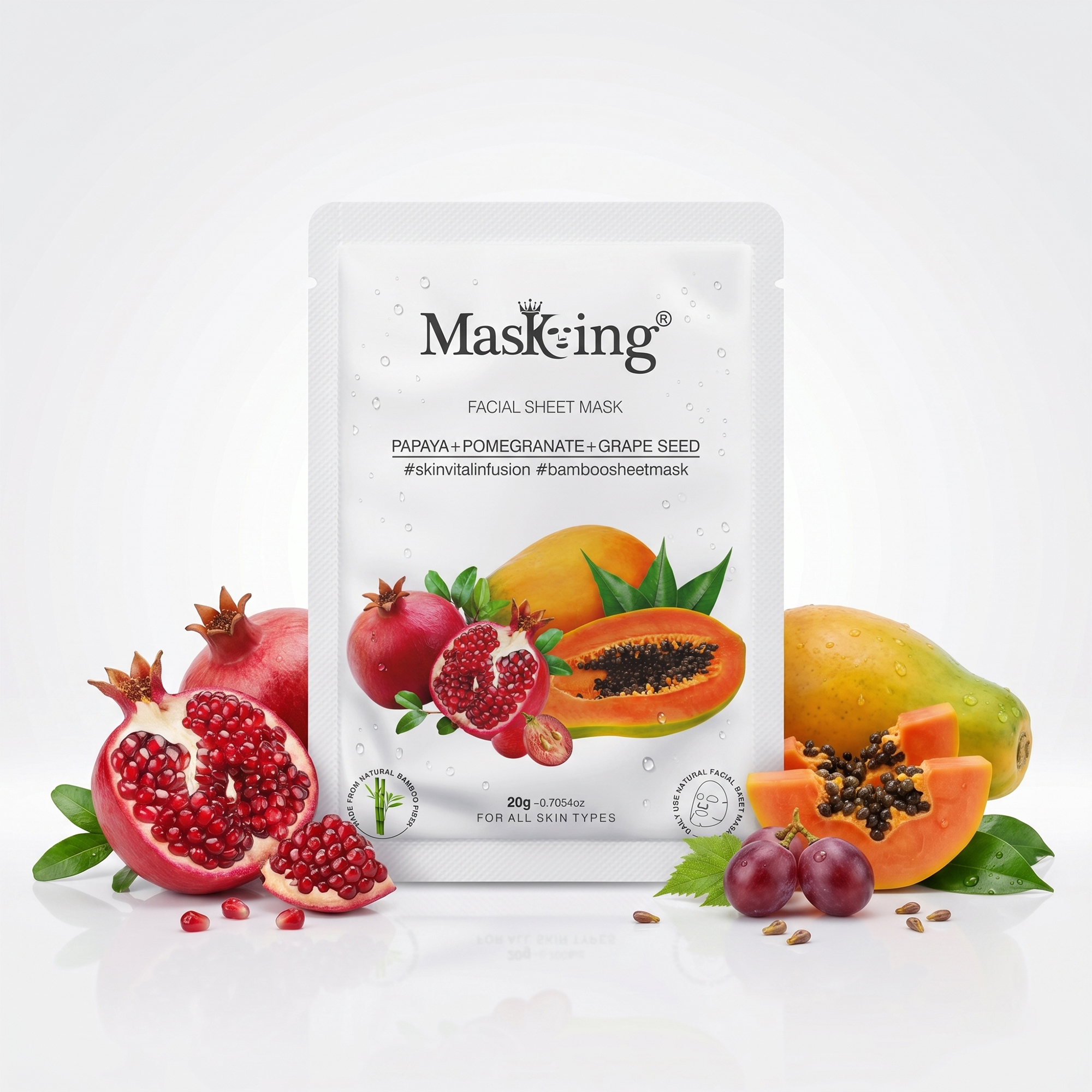 Papaya+Pomegranate+Grapeseed Bamboo Facial Sheet Mask - Image 2