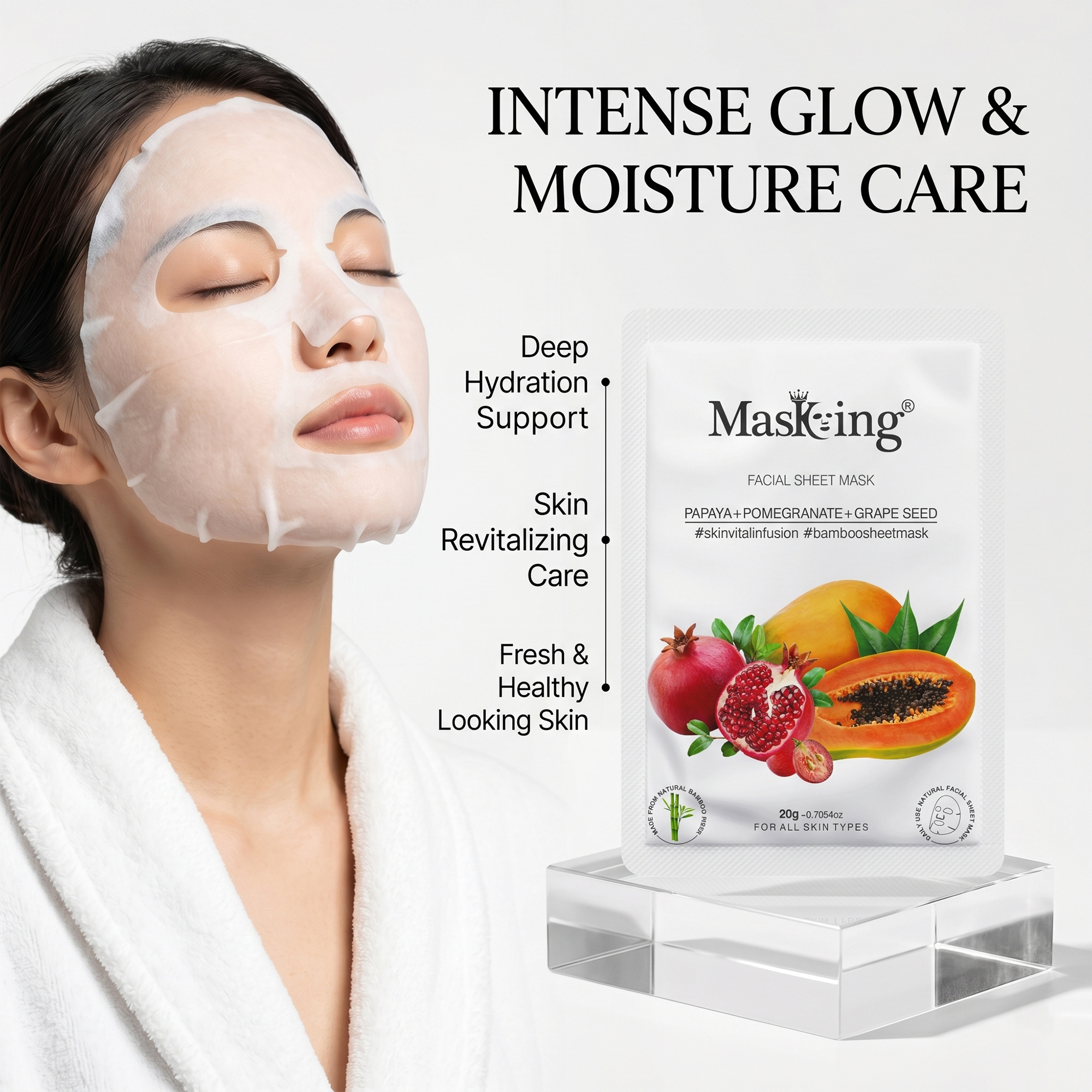 Papaya+Pomegranate+Grapeseed Bamboo Facial Sheet Mask - Image 3