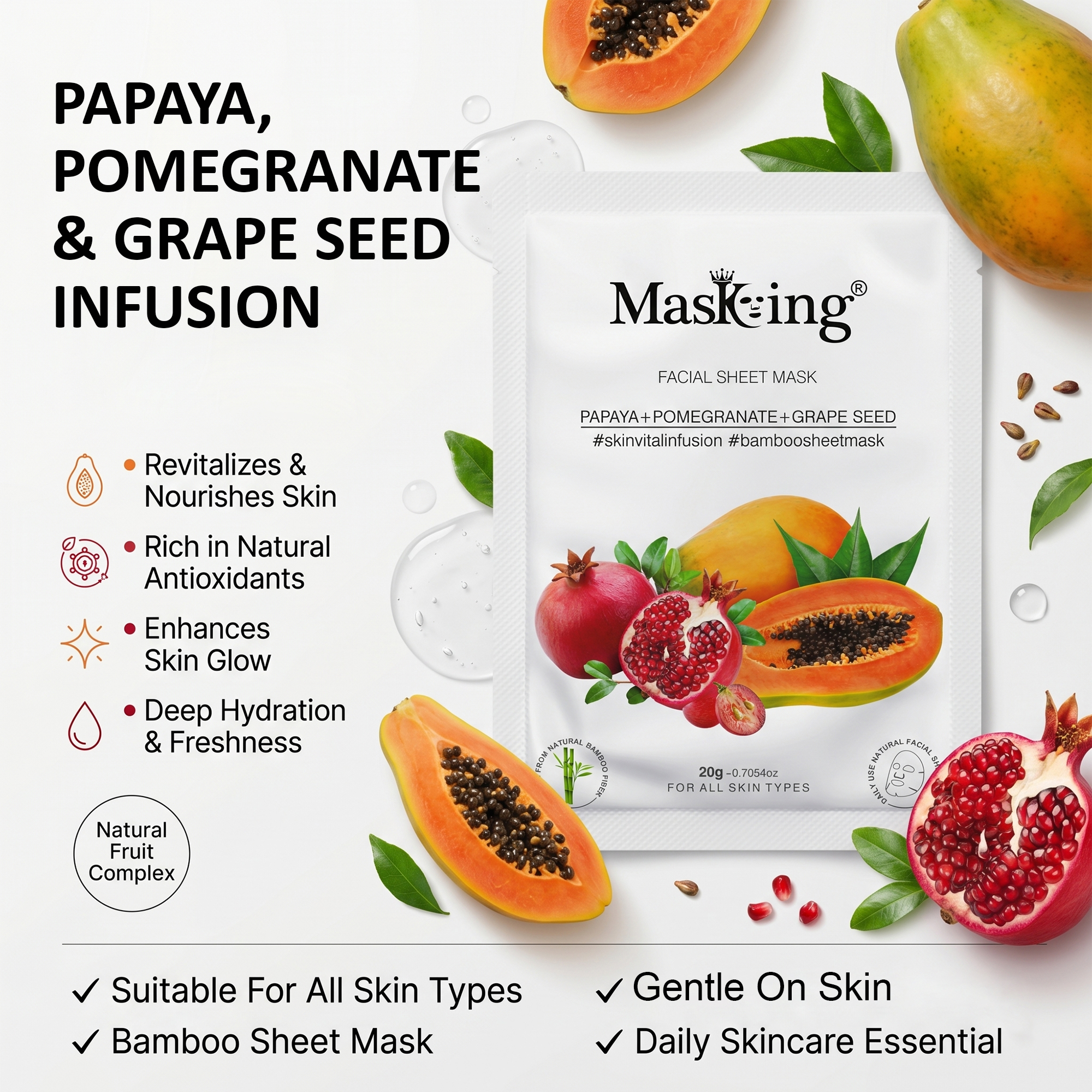 Papaya+Pomegranate+Grapeseed Bamboo Facial Sheet Mask - Image 6