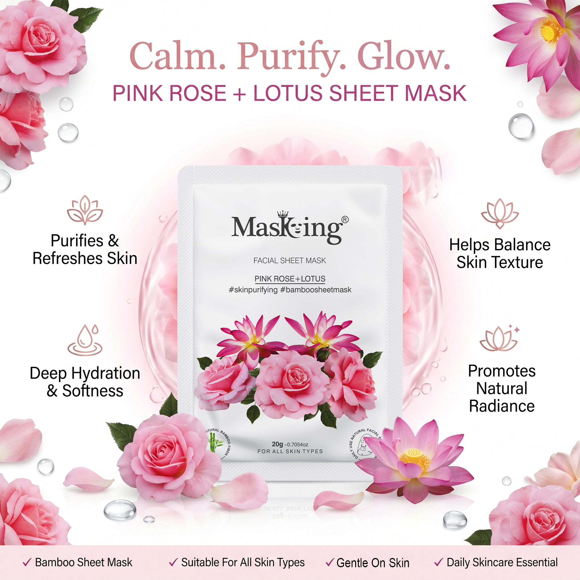 Rose+Lotus Bamboo Facial Sheet Mask - Image 7