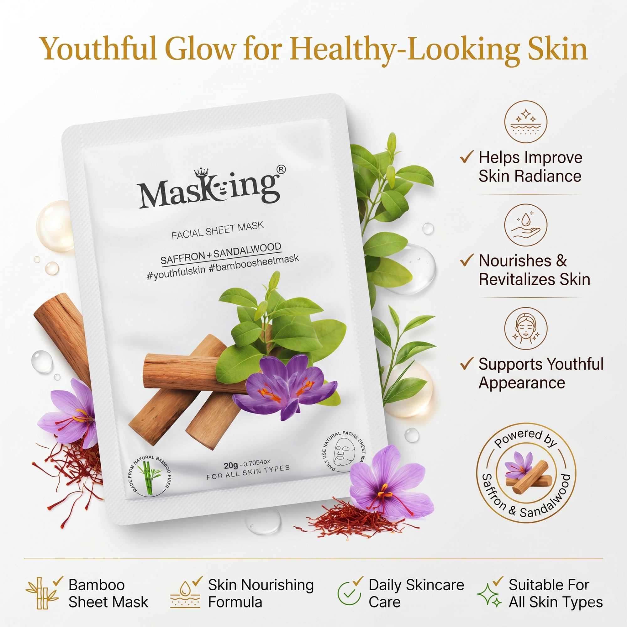 Saffron+Sandalwood Bamboo Facial Sheet Mask - Image 7