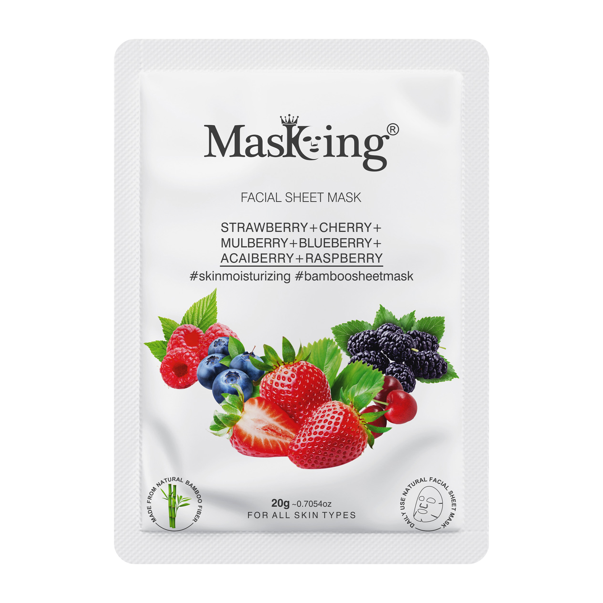 Strawberry+Cherry+Acai Berry+Raspberry Bamboo Facial Sheet Mask