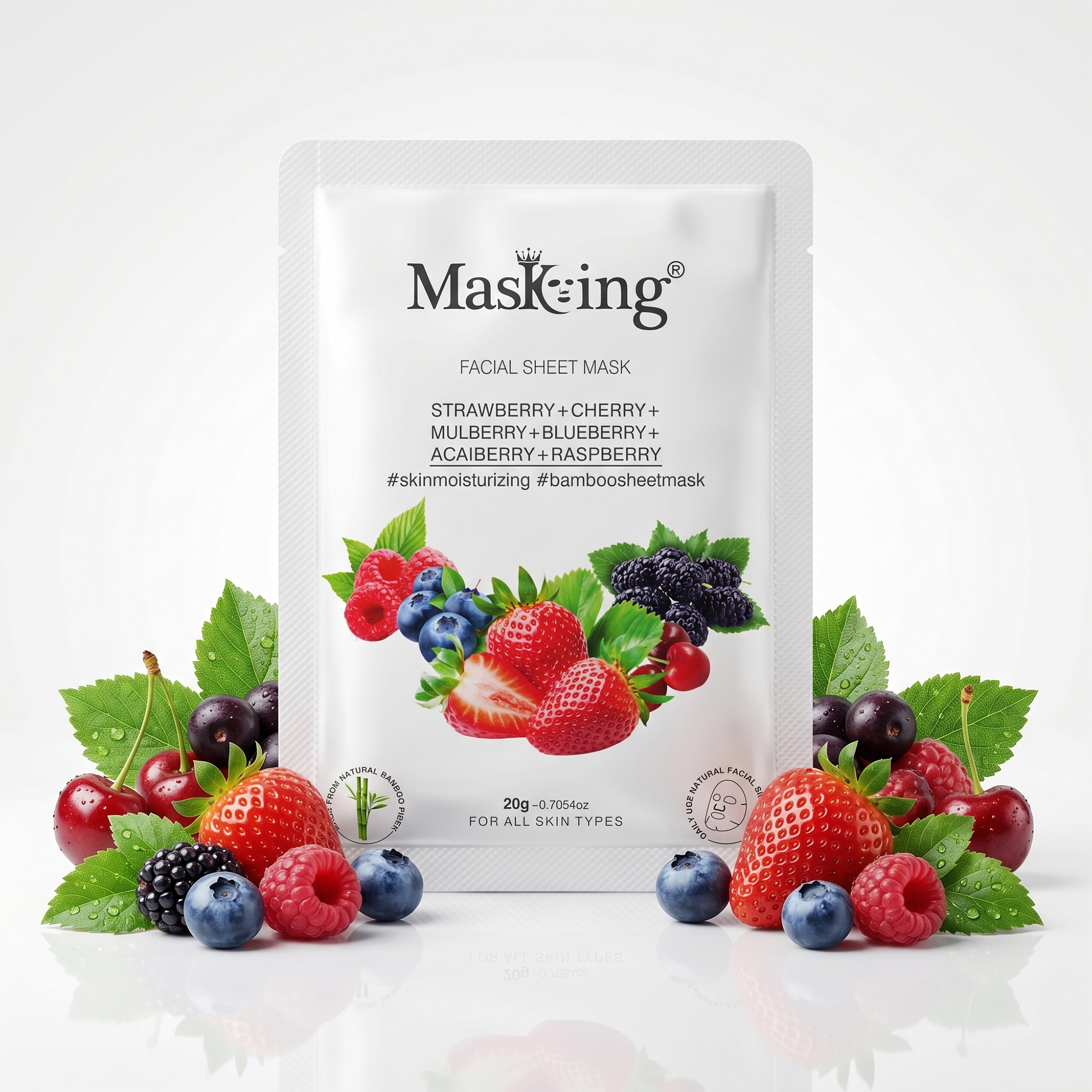 Strawberry+Cherry+Acai Berry+Raspberry Bamboo Facial Sheet Mask - Image 2