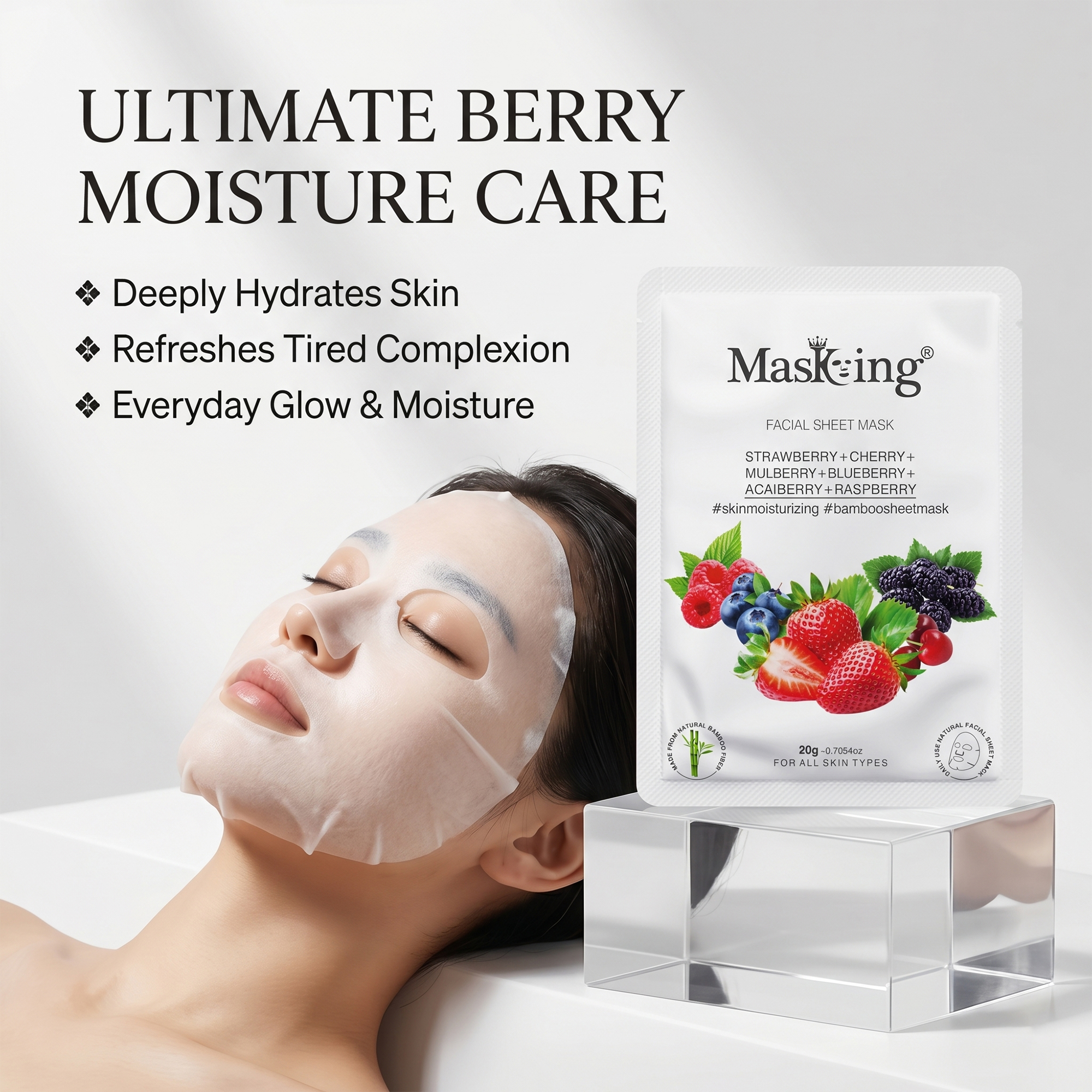 Strawberry+Cherry+Acai Berry+Raspberry Bamboo Facial Sheet Mask - Image 3