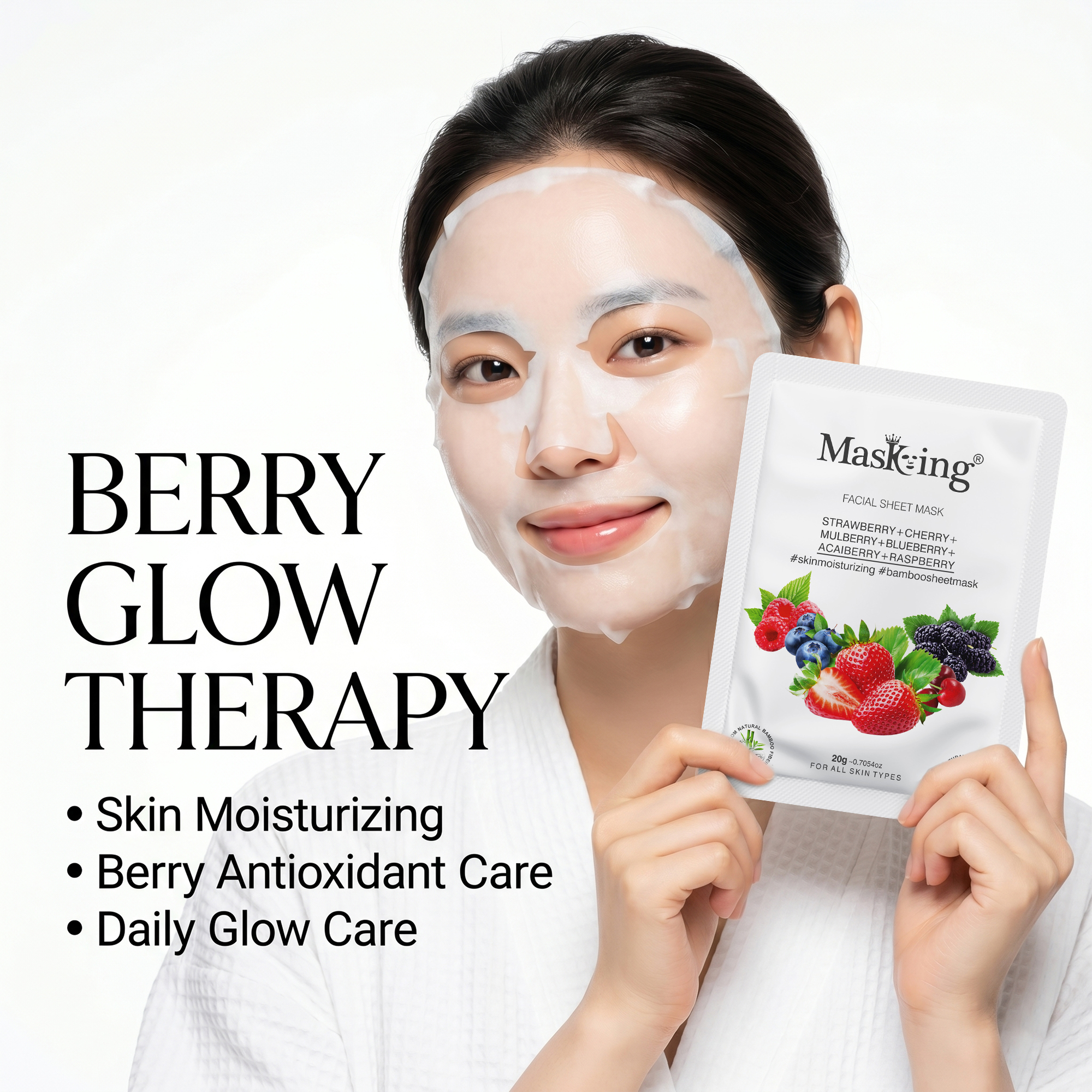 Strawberry+Cherry+Acai Berry+Raspberry Bamboo Facial Sheet Mask - Image 4